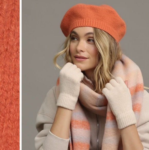 Handknit Striped Beret Hat - Picture 1 of 7